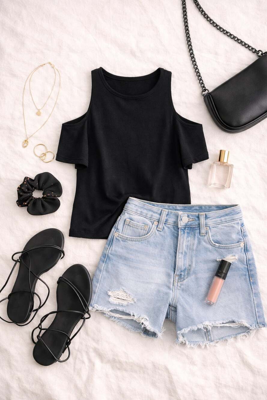 Abercrombie & Fitch Women's Cold Shoulder Ribbed Short Sleeve Top Black Size XS